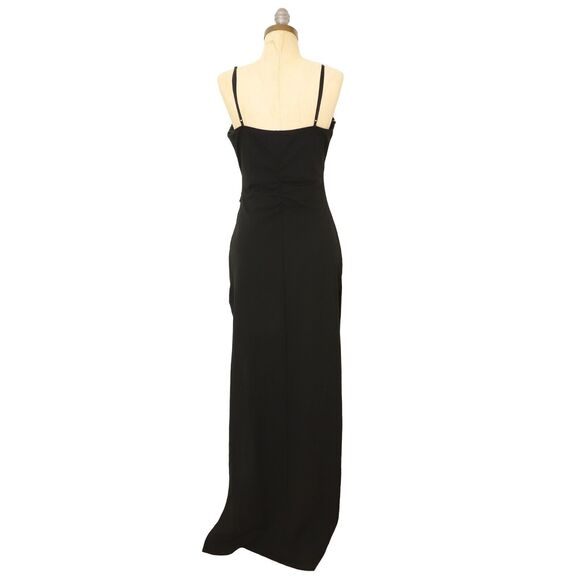 LOVE, NICKIE LEW Crystal Fringe Trim Faux Wrap Gown L Black Maxi Dress NWT B58 - Picture 4 of 6